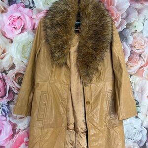 Wilsons Leather Tan Trench Coat with Faux Fur Collar